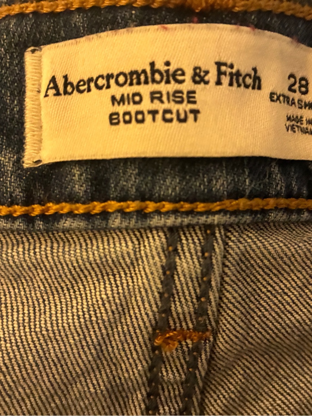 Abercrombie & Fitch women Bootcut Jeans - Blue with Gold Stitching 28 short